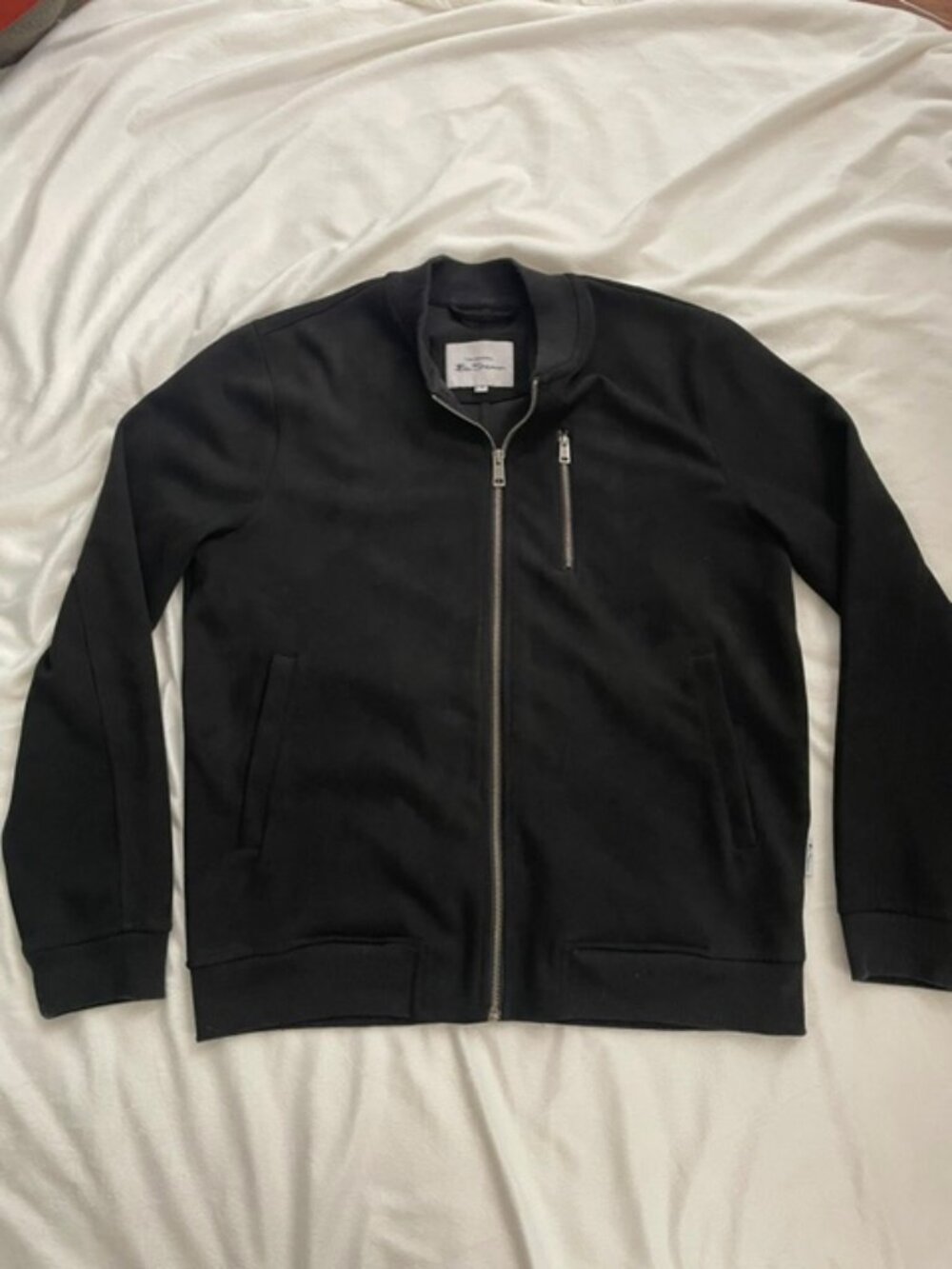 Ben Sherman Men's Full Zip Pocket Faux Suede Bomber Jacket, Black, Size M